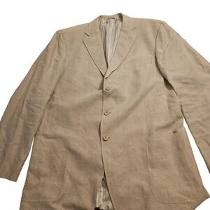 Ermenegildo Zegna Sport Coat Mens 56L Tan Linen Three Button Notch Lapel Jacket